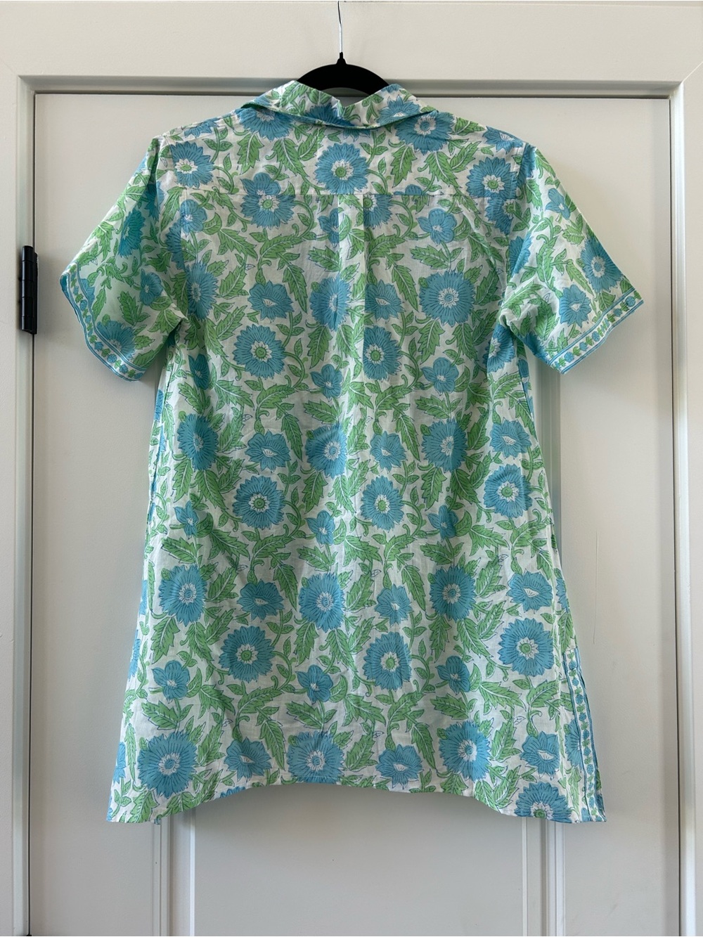 Isla Payal Blue & Green Floral Cotton Tunic Top Size Small - Picture 6 of 6